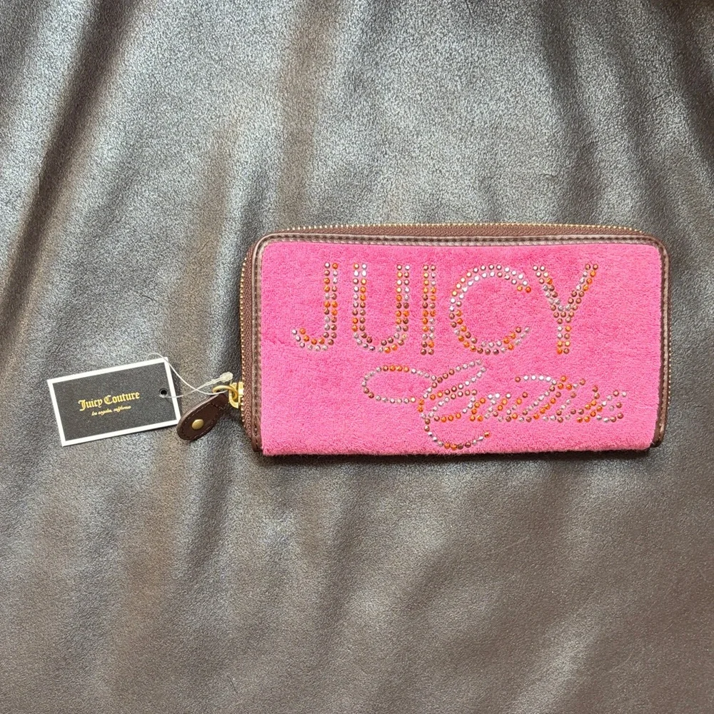 Juicy Couture Hot Pink Zip-Around Wallet with Gold Stud Logo